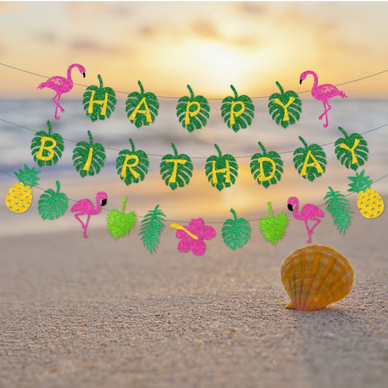 Fiesta de cumpleaños de verano hawaiano decoraciones de bandera de dibujo de fiesta de cumpleaños tropical atmósfera decoración de pancarta colgante