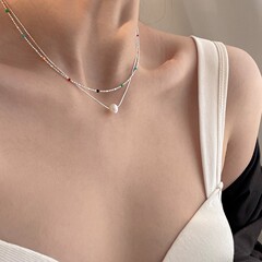 韓国韓国版 S925 スターリングシルバーレインボービーズネックレス女性用、キュートでシンプルなインデザイン、多用途なラウンドビーズ鎖骨チェーン