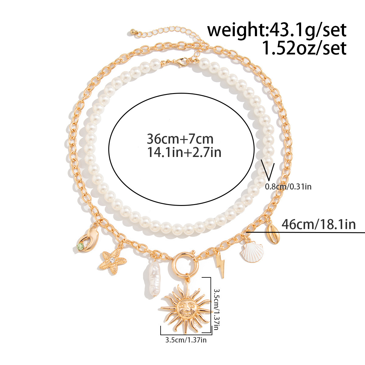 Imitation Pearl, Alloy, Copper Material Starfish Pattern Hawaiian Starfish Imitation Pearl Alloy Copper Beaded Chain Beaded Necklaces Wholesale