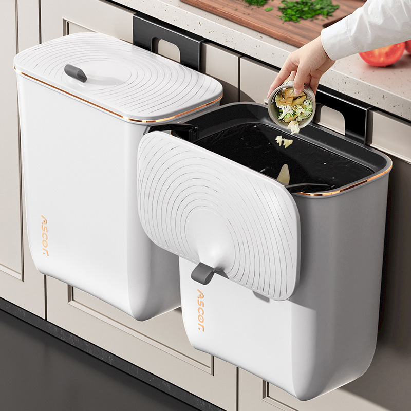 Kitchen Trash Can with Lid, Household Wall-Mounted, High-Value Bathroom Toilet Living Room Large Large-Capacity Sandwich Paper Basket