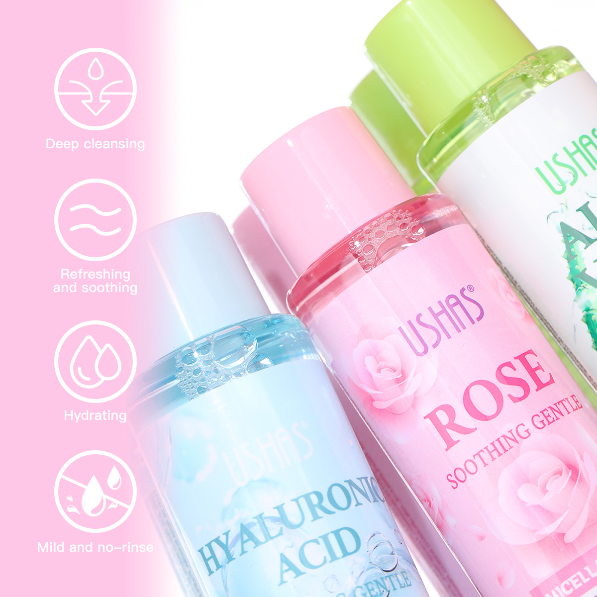 USHAS, producto transfronterizo exclusivo, desmaquillador, limpiador, hidratante, hidratante, suave y no irritante UC118