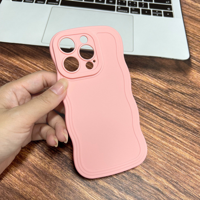 适用iphone16手机壳网苹果17红实色大波浪纯色tpu素材13/14保护套|undefined