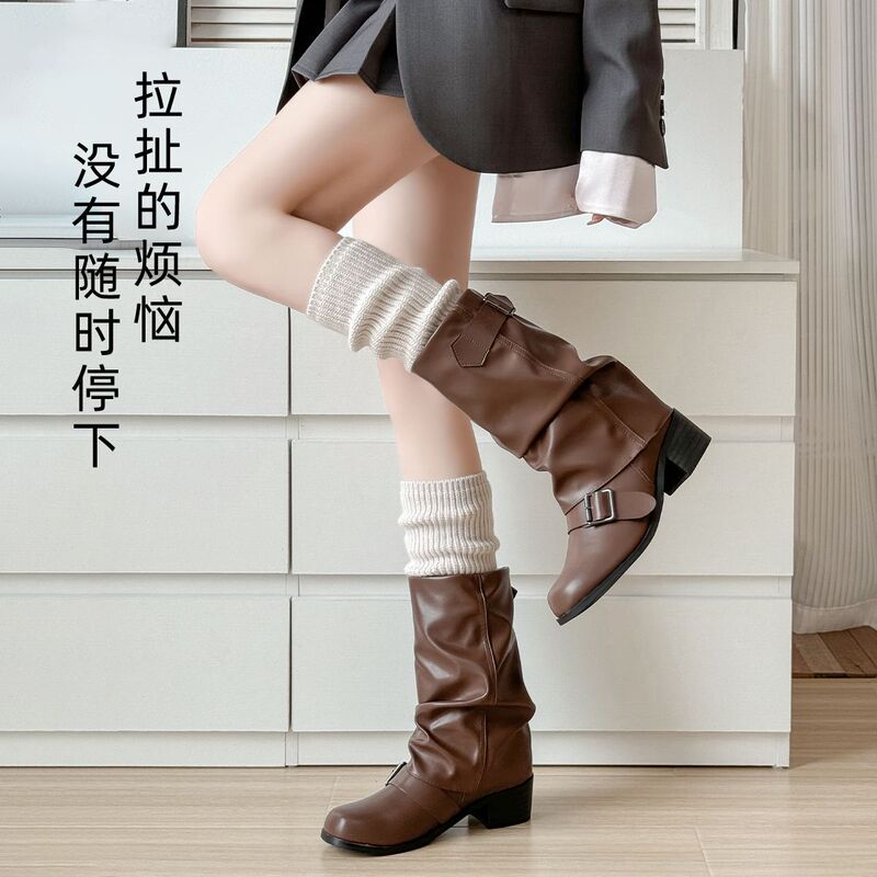 堆堆袜套y2k小腿袜女秋冬保暖加厚白色堆堆袜针织腿套长筒jk袜套|undefined