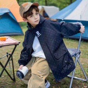 Boys' Coat 2024 New Autumn Clothes Large Children's Outdoor Russo Autumn Hooded Coat Jacket Spring and Autumn Fashion