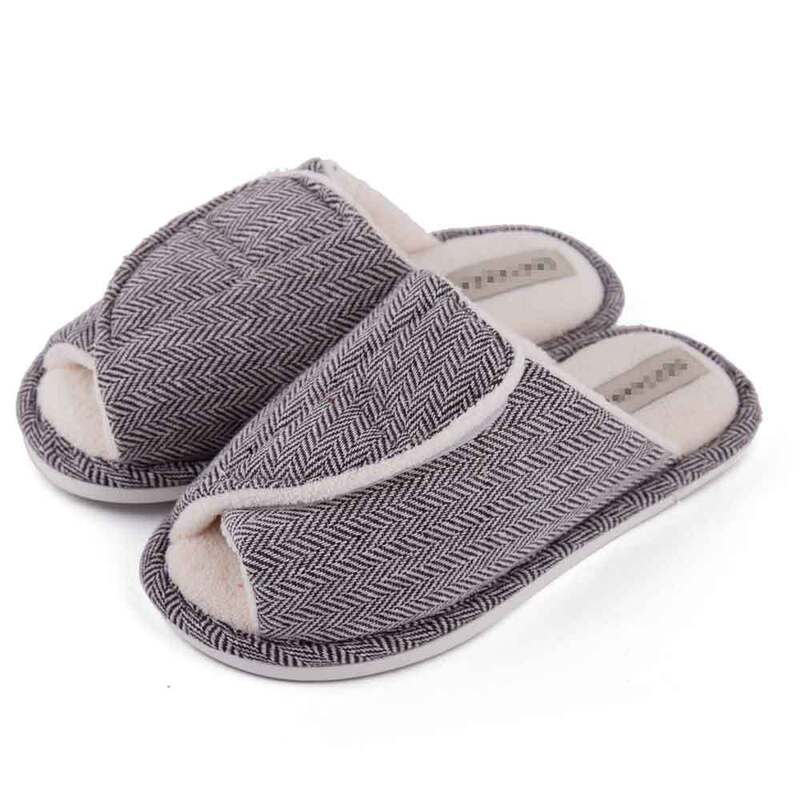 Men's and women's Velcro adjustable open slippers swollen feet non-slip open toe easy to clean indoor wool slippers