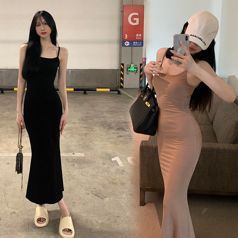 Sweet Spice Sleeveless Backless Strap Dress Women's Summer Pure Elegant Fishtail Mid-length Sexy Hip Dress