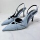 2024 Spring/Summer New Denim Shallow Mouth Tie Hollow Headband Sexy Thin High Heels Fashion Sandals Muller Shoes