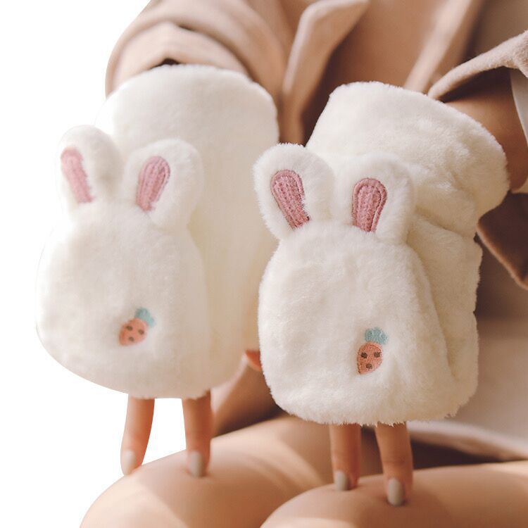 Women's winter gloves fleece-lined student Cute Korean style cold-proof cartoon thickened plush autumn and winter riding warm cotton winter