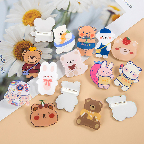 ins Korean style cute acrylic brooch cartoon bear badge bag pendant girl trinket patch