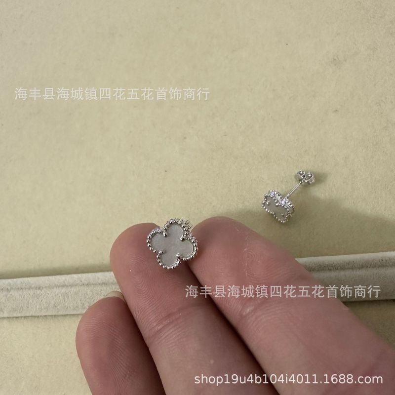高版四叶草mini耳钉天然贝母厚金电镀 18K玫瑰金厂家直销直播批发|undefined