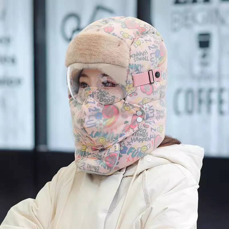冬季帽子女加绒加厚防风面罩保暖神器电动车骑行男头套棉帽雷锋帽|undefined