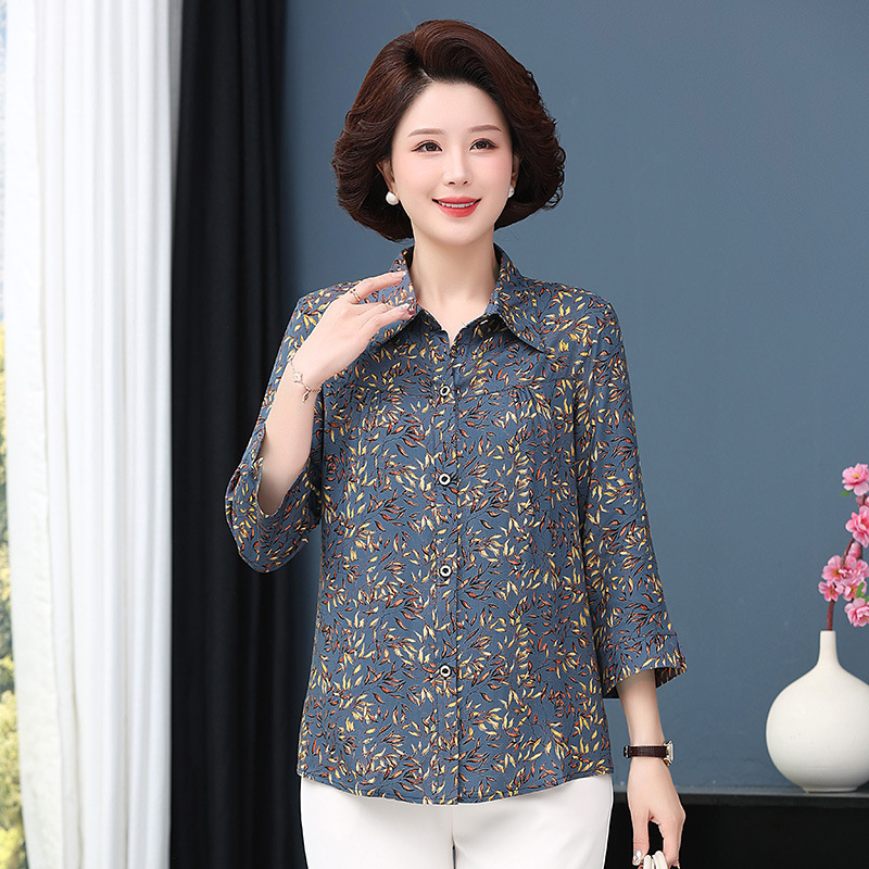 Middle-aged and elderly pure cotton silk mother shirt 200kg elderly plus size shirt grandmother dress spring and autumn long sleeve clothes