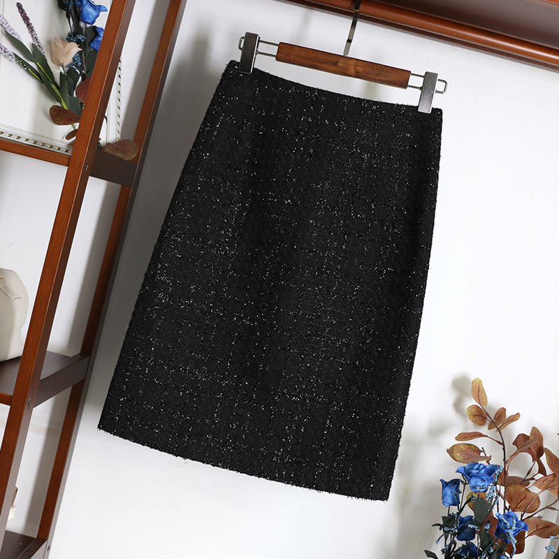 Rear slit skirt mid-length hip-cover skirt 2025 autumn and winter small fragrance style skirt thick tweed straight