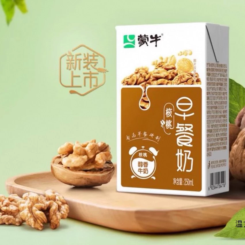 Завтрачное грецкое молоко (Mengniu) 250 мл × 16, цельное, Tetra Pak, готово к употреблению