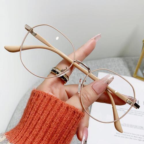 New Fashionable Metal Literary Student Myopia Flat Glasses Women's Casual No-Makeup Versatile Polygonal Anti-Blue Light Glasses