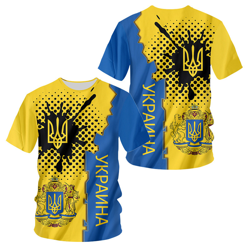 Camiseta de los hombres de Ucrania de manga corta de verano emblema nacional de Ucrania bandera impresa en 3D moda suéter de cuello redondo ropa