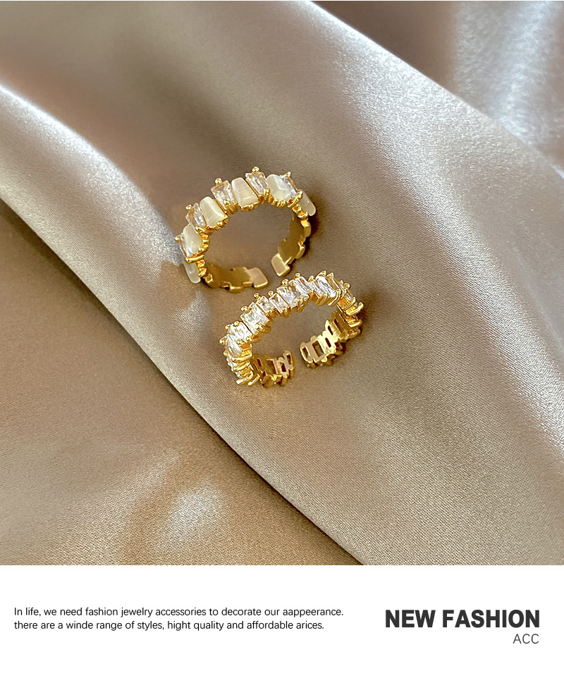 Fashion Round Copper Plating Inlay Zircon Open Ring 2 Pieces