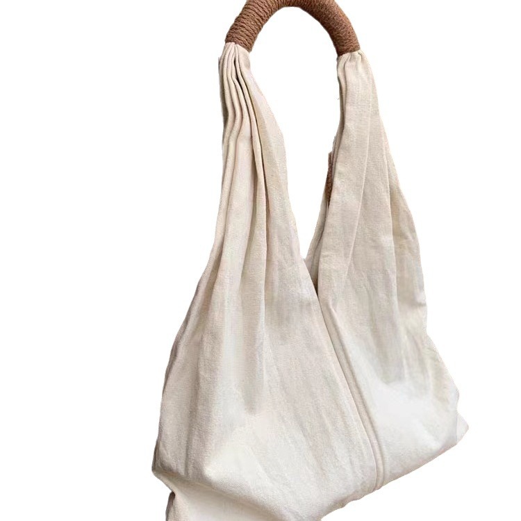 Borsa a mano casual in tela a spalla artistica in cotone e lino francese, borsa da donna_voghion.com