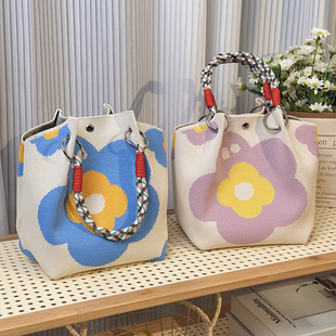 Knitted Handbag Niche Design Bucket Bag Tote Bag Handbag Casual Versatile Shoulder Bag Woven Portable Bag