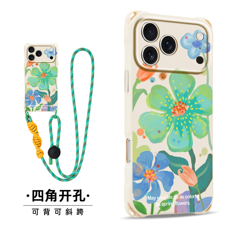 Suitable for Apple 17Promax Fresh Flower Apple 15Plus All-Inclusive Anti-Fall with Lanyard Small Fresh 11