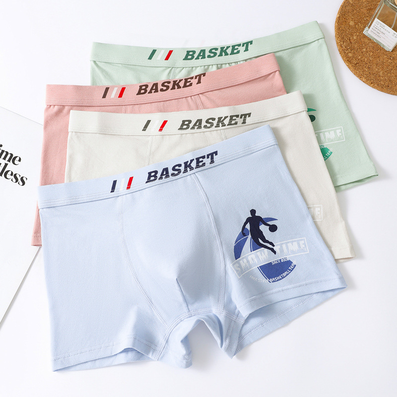 Teenage Developmental Underwear Boys Class A Cotton Junior High School Students Boxer Mid-Waist Boxer Soft Breathable Shorts