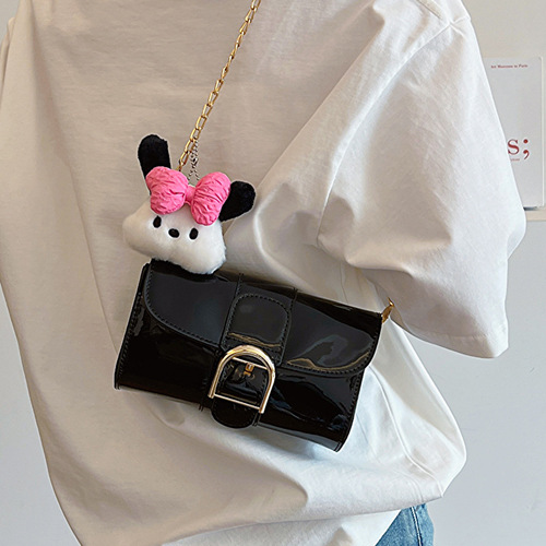 ins超火网红漆皮链条迷你小包包女2024新款潮韩版百搭单肩斜挎包