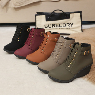European and American plus size wedge peep toe height increasing Martin boots Women's British Style platform boots Women's 2023 new wedge ankle boots