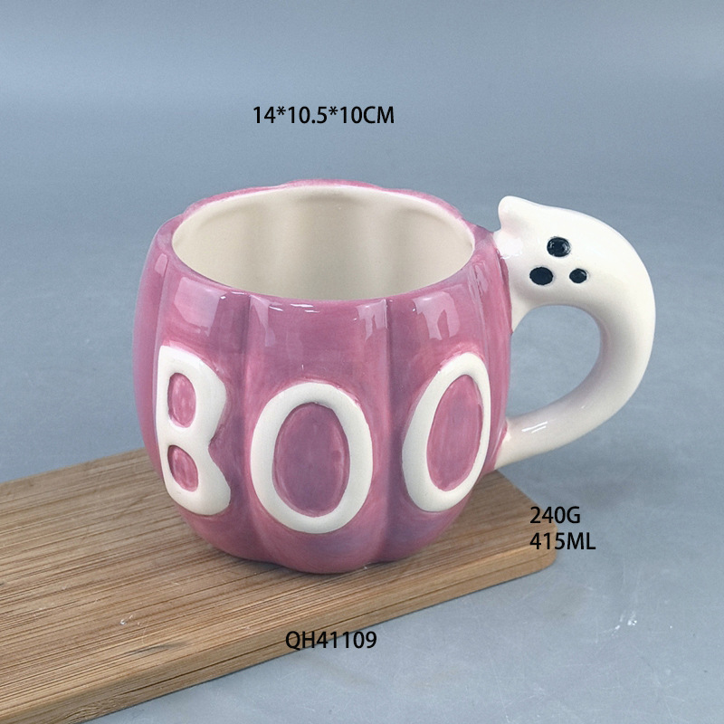 Personalizado transfronterizo lindo halloween manija fantasma taza moldeada de calabaza taza de cerámica taza de café personalizada cerámica para el hogar