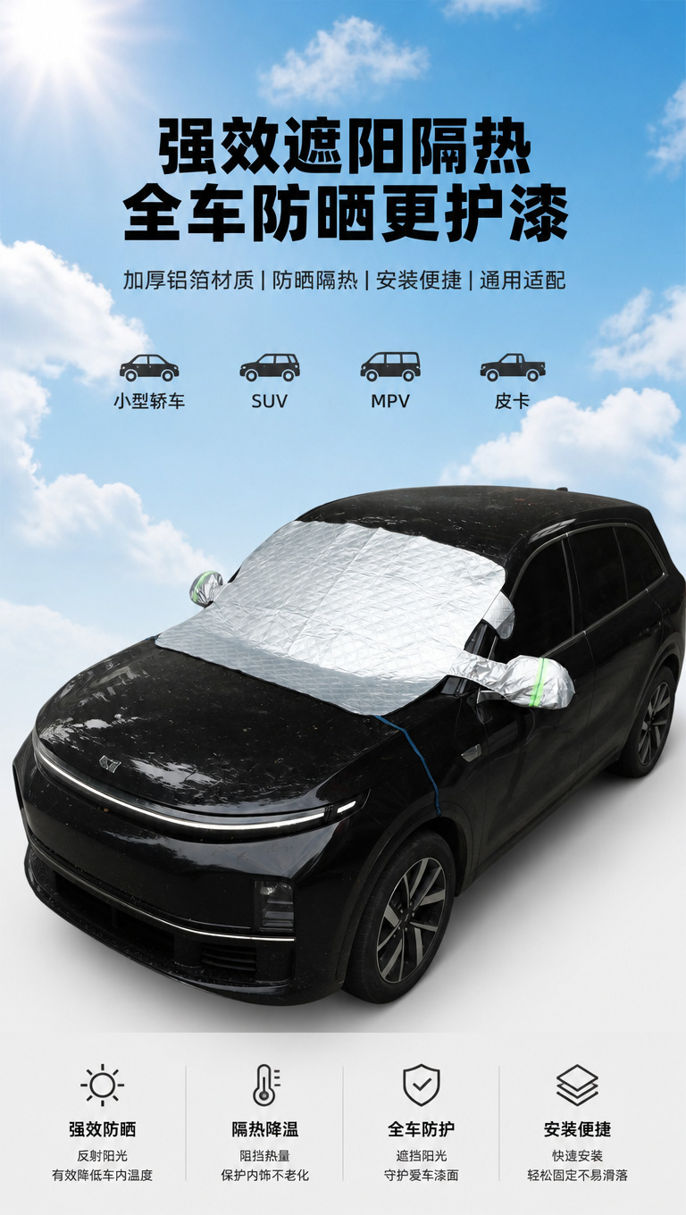 Car sunshade for sun protection and heat insulation, large car cover, thickened front windshield snow cover, frost protection