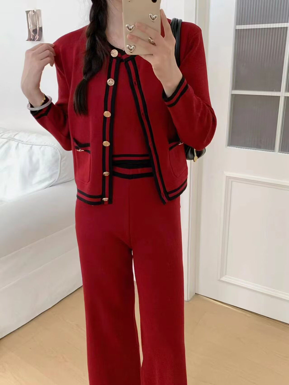 637g Weight Long Sleeve Sleeve Length Spandex Fabric Type Pant Co-ord Set Sets Type 3 Pieces Set Quantity Holiday Occasion Round Neck Neckline Comfort Function Regular Fit Fit Type Solid Color Pattern Autumn Season Women's Gender Simple Style Style Wine Red Color Holiday Wine Red Women's Simple Style Solid Color Spandex Pant Co-ord Set Pants Sets 无