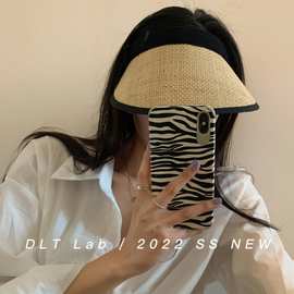 日系百搭大檐草编空顶帽子女夏季户外出游防晒无顶遮阳百搭草帽潮