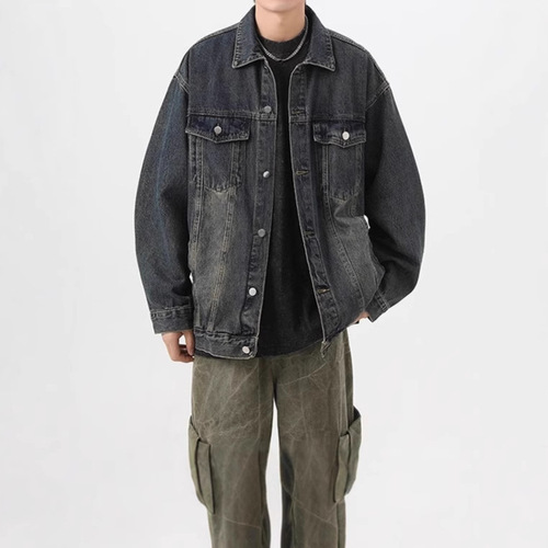 High-street handsome denim coat, men's autumn American washed old pilot jacket, retro fashion brand couple's coat