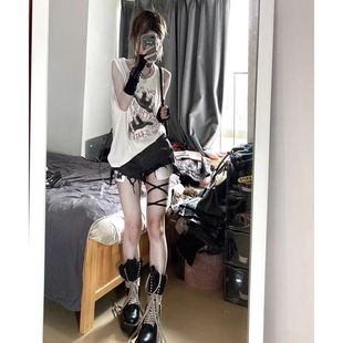 American Trendy Brand Hand-Painted Printed Sleeveless Vest T-Shirt Women's Summer Chic Hong Kong Style Loose Sports Versatile Waistcoat Top
