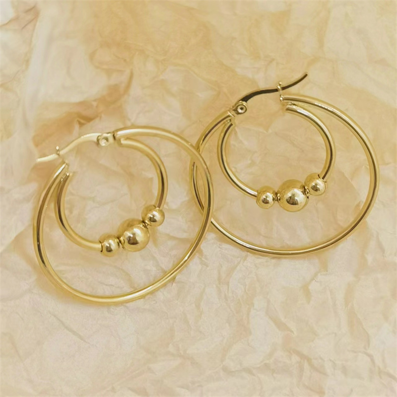 1 Pair Retro Lady Solid Color Plating Stainless Steel Hoop Earrings display picture 4