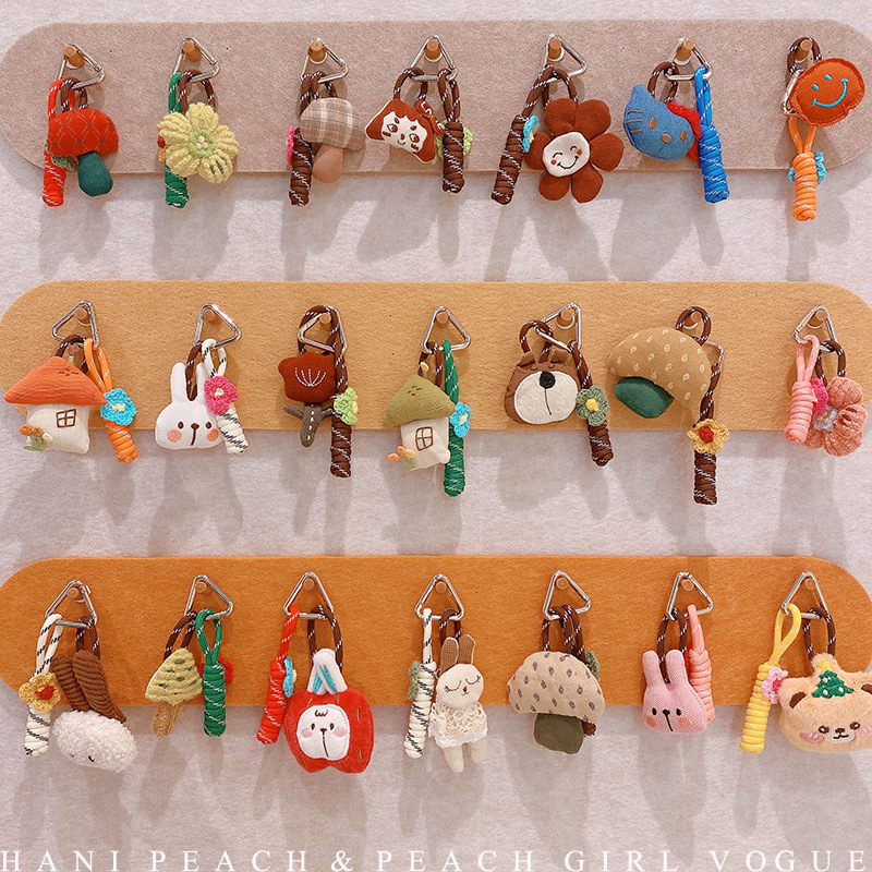 HD10145A06 Fabric Mori Artistic Mushroom Rabbit Doll Car Keychain Mobile Phone Chain Bag Hanging Ornaments for Women