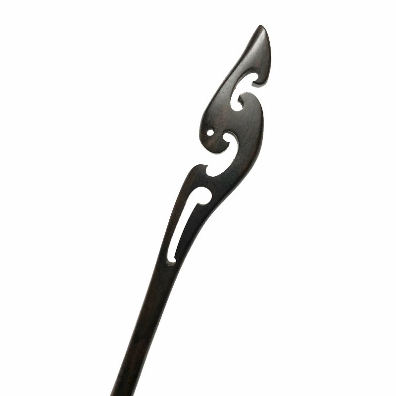 Chinese-style Hairpin, Ebony Sandalwood, 20 cm, Modern Elegant Floral Design