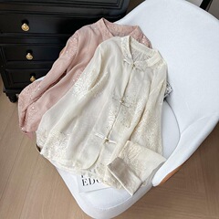 春夏2025新型国風立襟刺繍コート女性ファッション気質新中国式長袖薄い上着女性