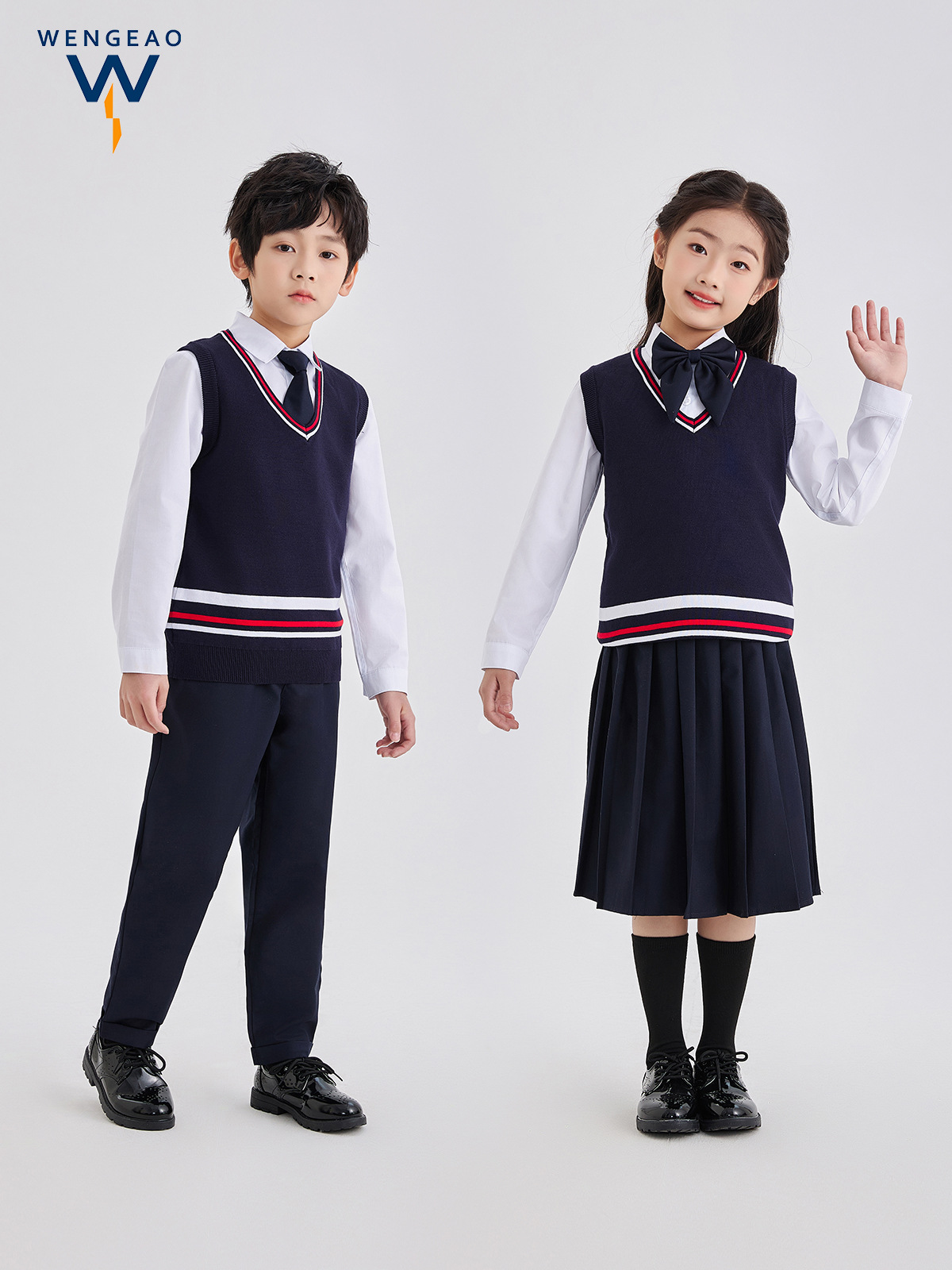 School Uniform Knit Vest Long Skirt Set for Back-To-School Performances, Kindergarten Uniform, Academy Style, British Academy Style