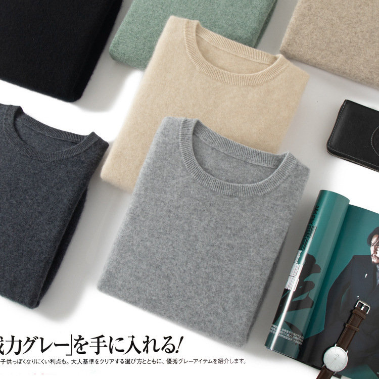 100 Pure Mountain Cashmere Sweater Men's Round Neck Thin Solid Color Loose plus size Business Casual Knitted Sweater Base Sweater
