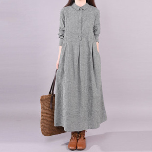 Real Shot of 2025 Spring & Fall New Style Artistic Loose Large Size Women's One-Piece Long Slimming Look Plaid Dress