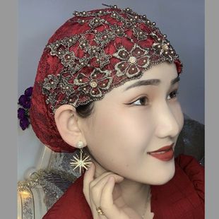 Plum Blossom Beaded Lace Hooded Hat with Gold Silk Breathable Cover to Cover White Hair, Fashionable Hollow for All Seasons, Wholesale Delivery