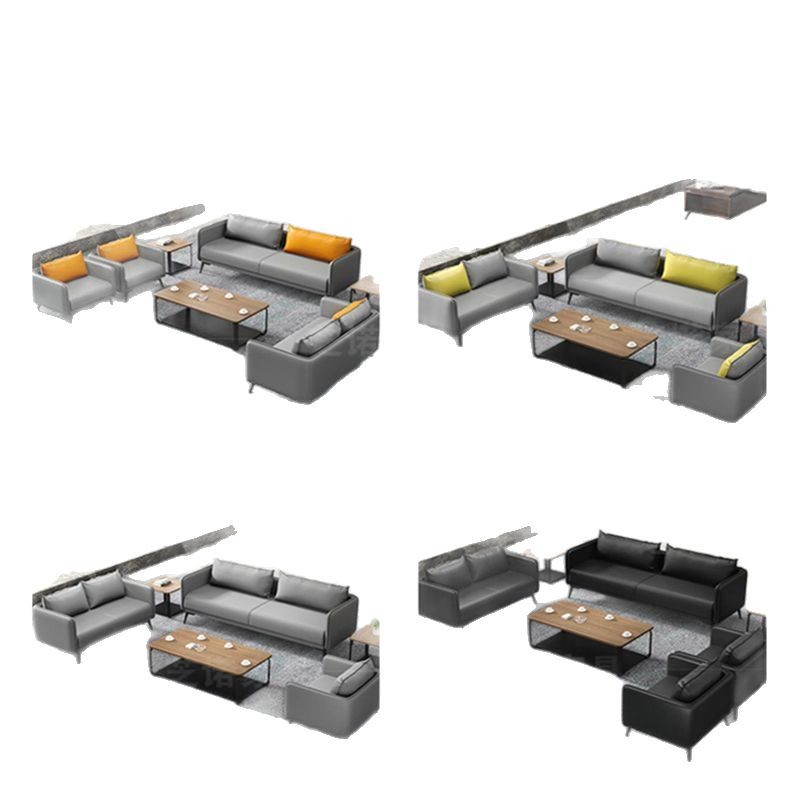 Sofá de oficina de cuero combinación de mesa de té moderna simple sala de alquiler de invitados apartamento de recepción de negocios pequeña casa