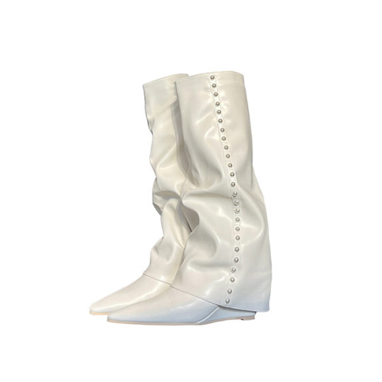 Skinny White trouser boots 2024 New Pointed High Knights Boots Wedge Long Boots Women's Long Boots But Knee