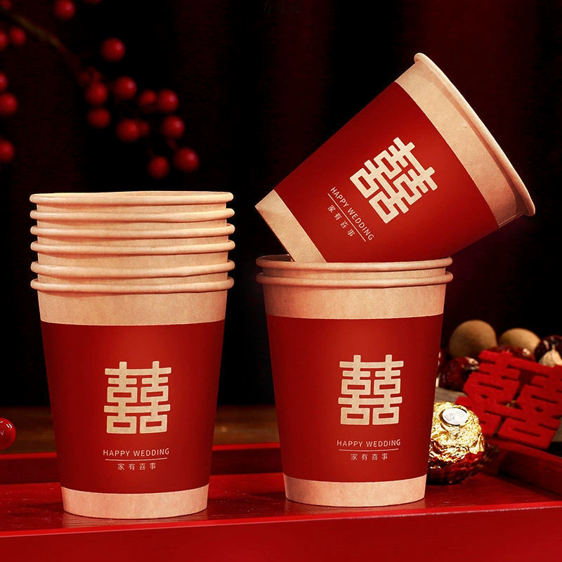 Wedding paper cup with happy words thickened disposable happy cup wedding supplies wedding home red festive water cup wholesale
