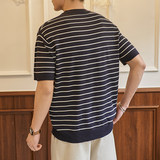 ZY8103T-MW老钱风条纹圆领针织短袖通勤百搭夏季时尚简约T恤，男装针织衫/毛衣，星座614