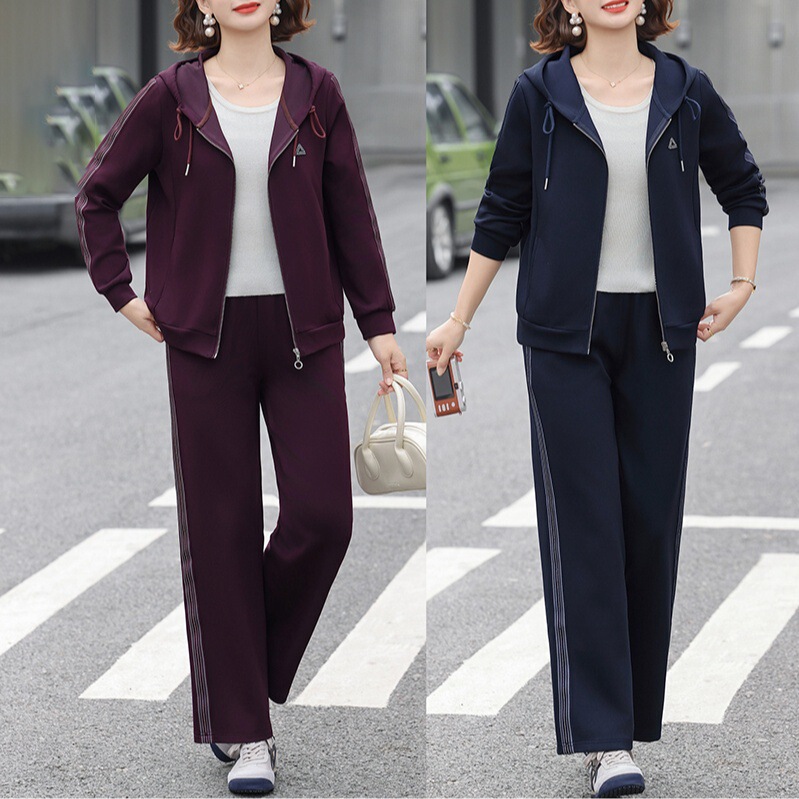 Mom's Sportswear Suit for Women, Spring and Autumn 2026 New Style, Middle-Aged and Elderly Spring Outfit, Casual Hooded Jacket Two-Piece Set Mom's Sportswear Suit for Women, Spring and Autumn 2026 New Style, Middle-Aged and Elderly Spring Outfit, Casual Hooded Jacket Two-Piece Set