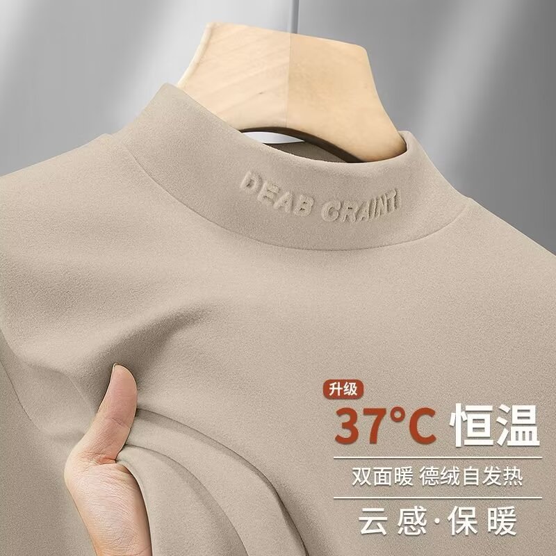 기모 남자의 반 높이 칼라 양털베이스 셔츠 가을 및 겨울 새로운 중간 칼라 따뜻한 긴팔 티셔츠 내복 가을 옷 남성 패션