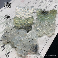 厂家批发岫玉吊坠34x46mm天然岫玉蝴蝶吊坠 diy古风压襟璎珞配饰