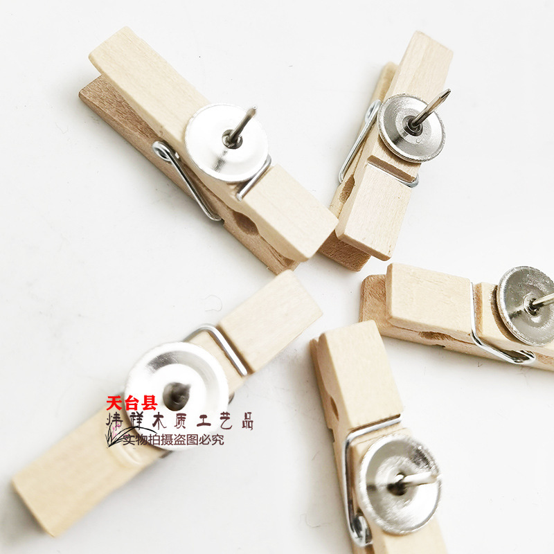 工厂直销 创意办公文具 带图钉夹子相片软木图钉木夹照片墙软木钉