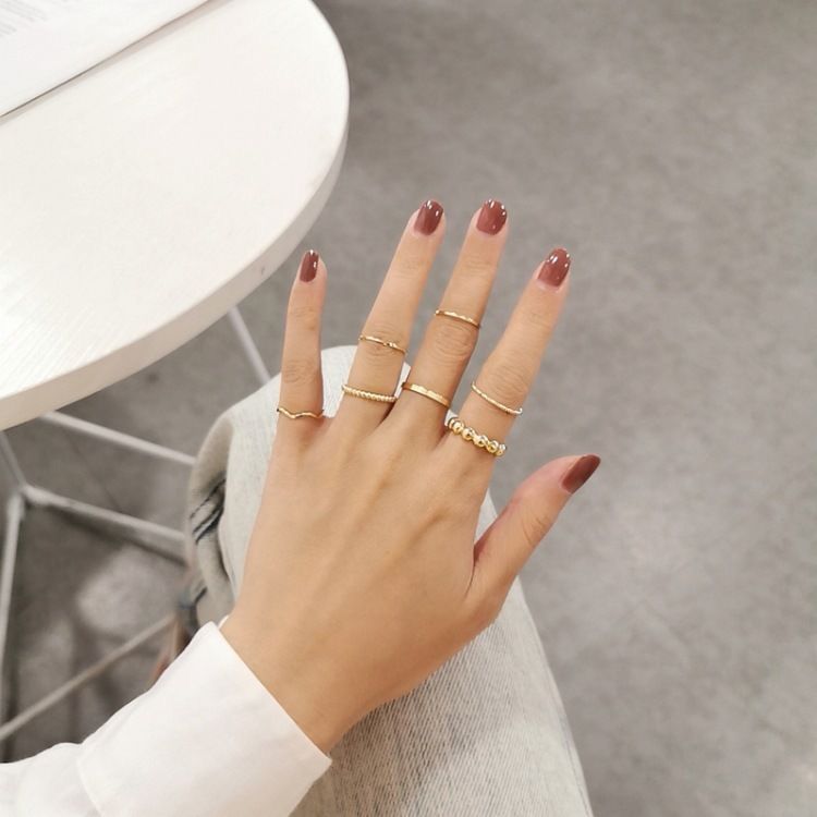 Korean version of student suit ring Korean ins simple Net red female sex cold wind 8 piece set plain ring stacked ring